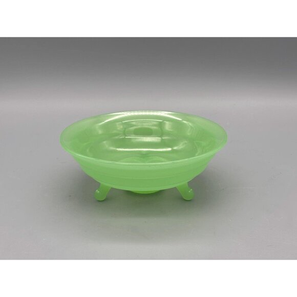 Vintage Jadeite 3 Footed Glass Bowl Candy Dish Beehive Pattern - Picture 2 of 8